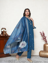 Classic blue embroidered kurta set